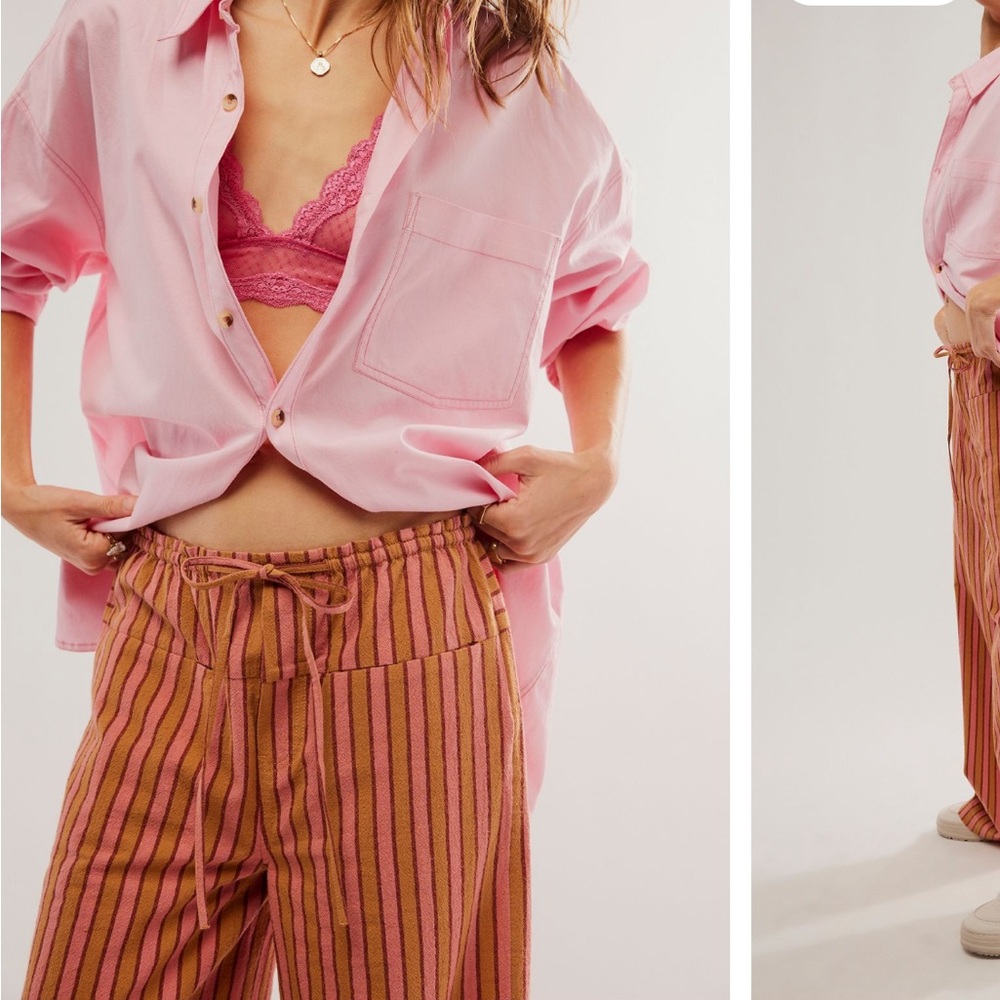 Free People Hudson Canyon Striped Pants Brown Combo